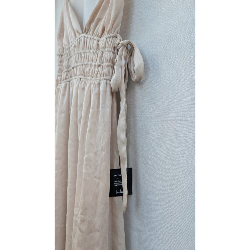Lulus‎ Women's Babydoll Maxi Dress Sz M Smocked Champagne Gold Shimmer Holiday - Picture 2 of 7